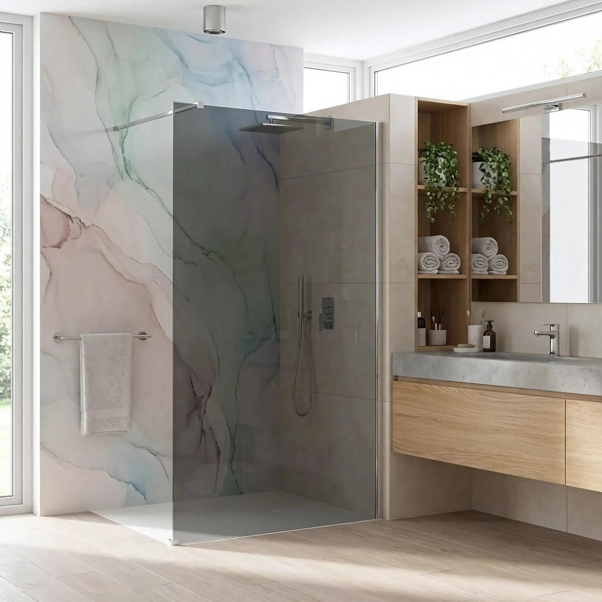 DUSCHWAND Rea Flexi Grey / Chrome 110 - Chromfarben, Glas (120/110/195cm) - REA