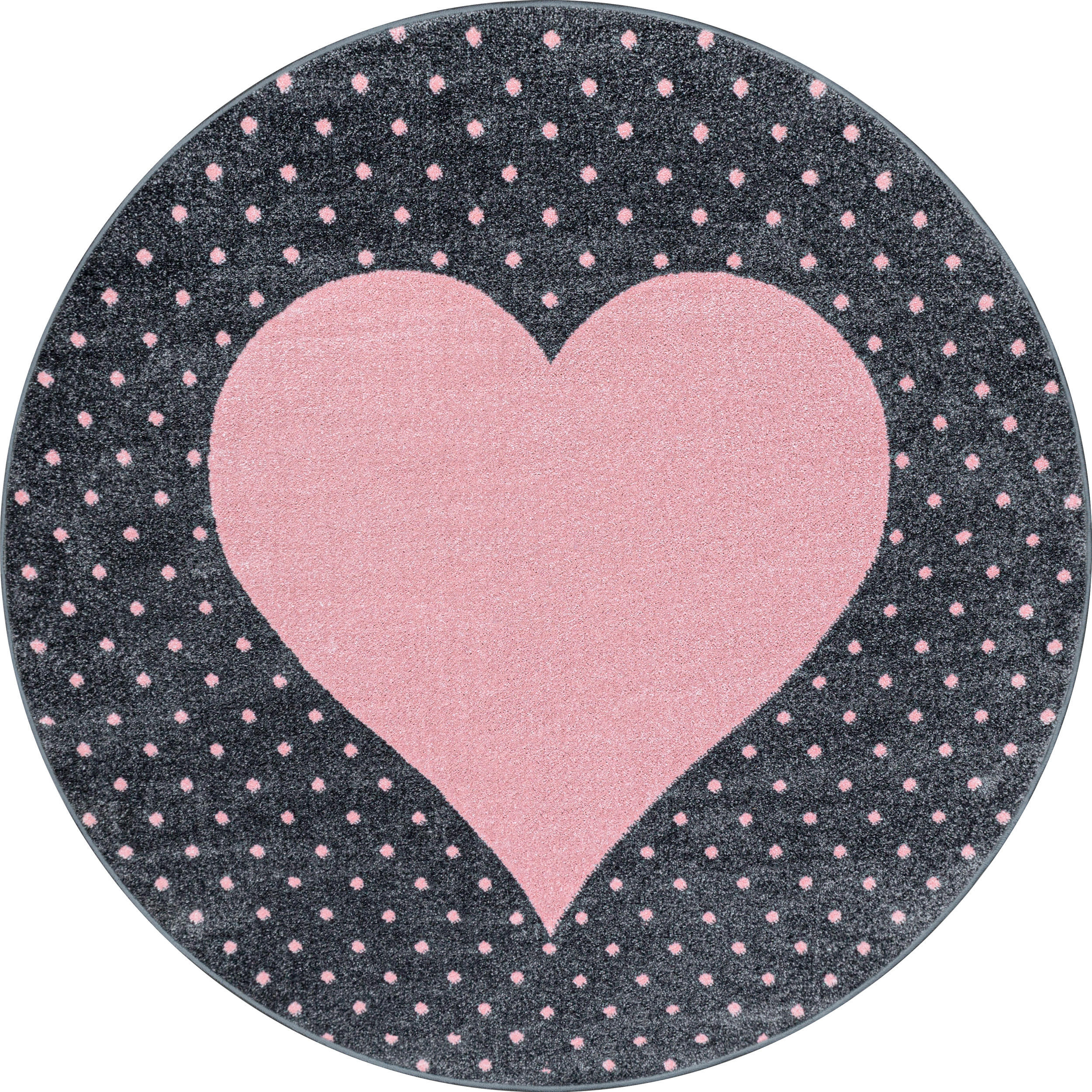 TEPPICH Kinder Kurzflor Herz Polypropylen Kinderzimmer Pink Rund 120x120 - Rosa, Textil (120/120cm) - KADIMA DESIGN