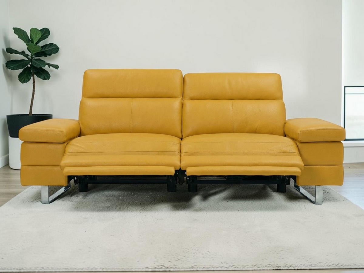 3-SITZER Sofa Virage Echtleder mit 2 x Relaxfunktion Senfgelb - Gelb, Leder/Metall (212/75/109cm)