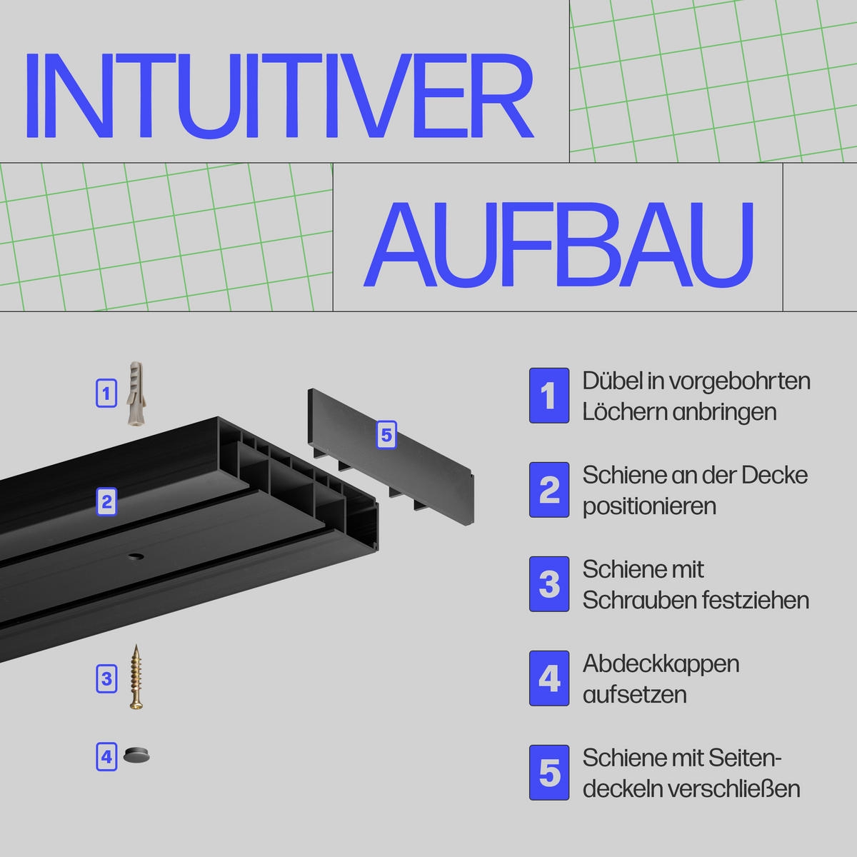 GARDINENSCHIENE inkl. Rundbögen 480cm (4x120cm) 2-läufig - Schwarz, Kunststoff (10/1.8/480cm)