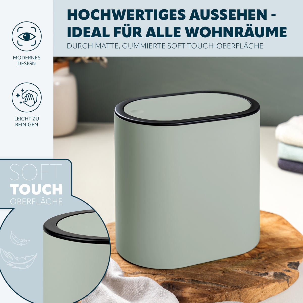 KOSMETIKEIMER 6 Liter, salbei - Salbeigrün, Kunststoff (25.5/24.5/16.5cm) - eluno