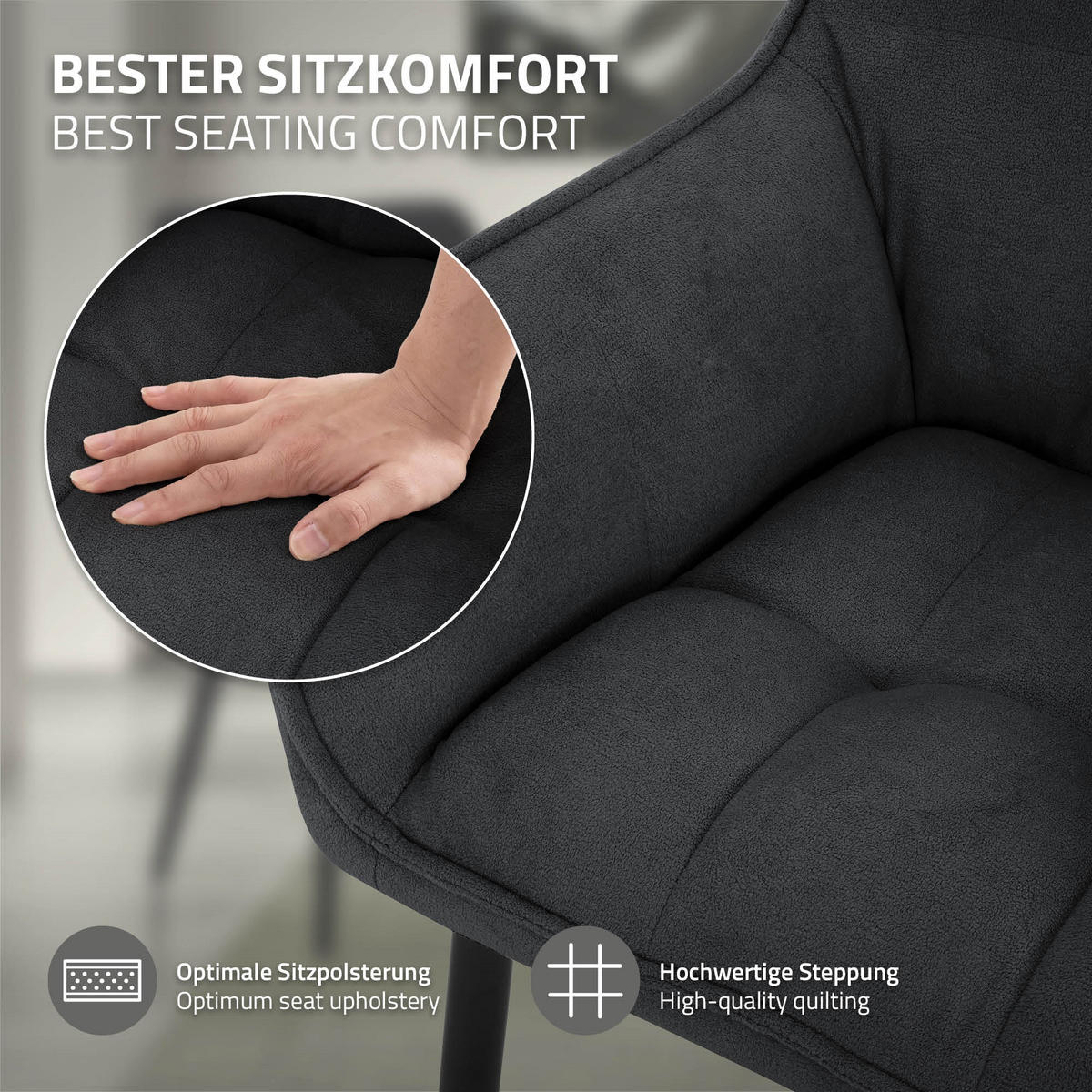 JÍDELNÍ ŽIDLE, SADA 2 KS, černá froté látka - černá, kov/textil (63/90/57cm) - ML-DESIGN