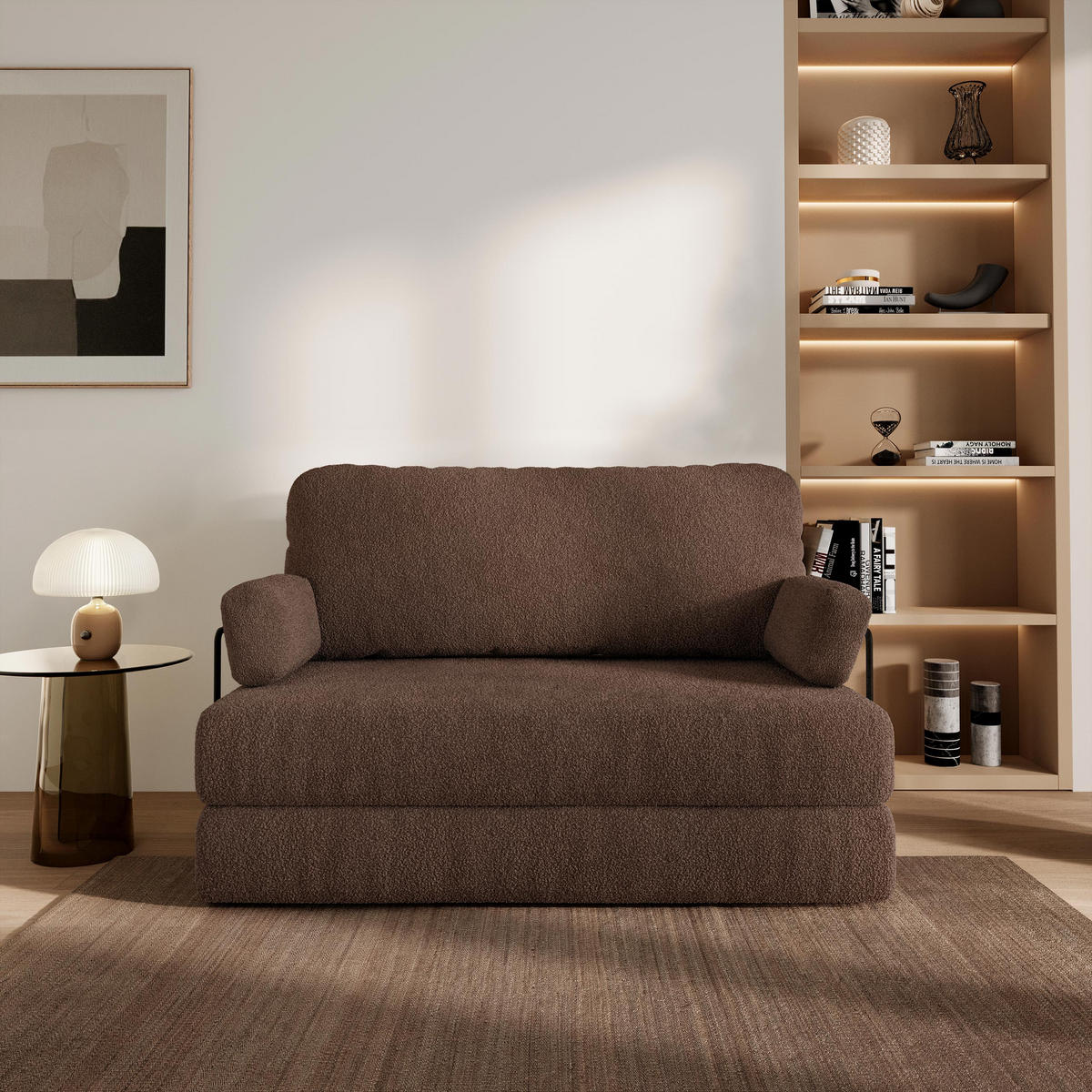 BETTSOFA KESTE aus Schaumstoff Bucle-Stoff Braun Schlaffunktion - Braun, Textil (140/86/60cm) - MASSENO