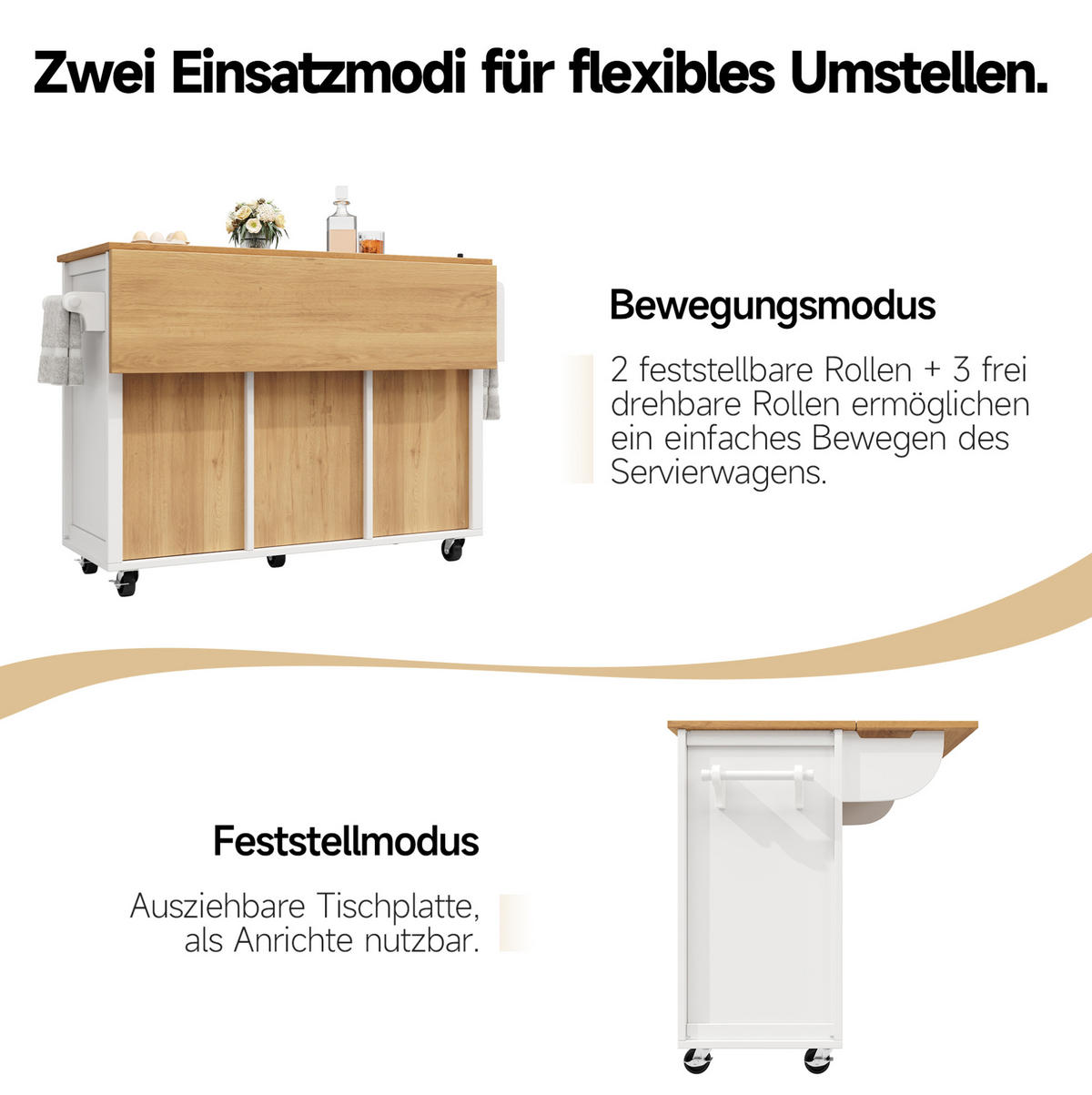 KÜCHENINSEL mit Klapptisch 137,9 x 73 x 92,5 cm Weiß MDF/Metall - Weiß, Metall (73/92.5/137.9cm) - Beauniv