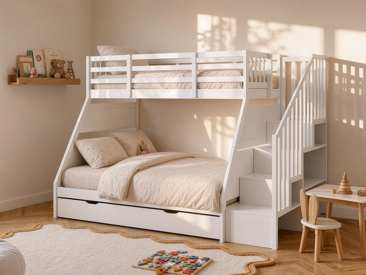 ETAGENBETT - 2 Personen - holz - weiß Lakayo - Weiß, Holz (90/190cm) - Vente-Unique
