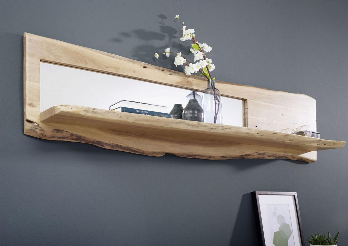 WANDREGAL Akazie 165x22x38 natur lackiert PURE ACACIA #706 - Naturfarben, Holz (165/38/22cm) - Massivmoebel24