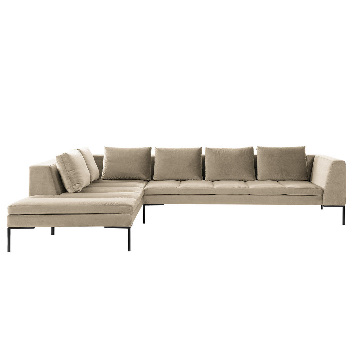 ECKSOFA mit Ottomane - Beige/Schwarz, Textil/Metall (319/230cm) - home24
