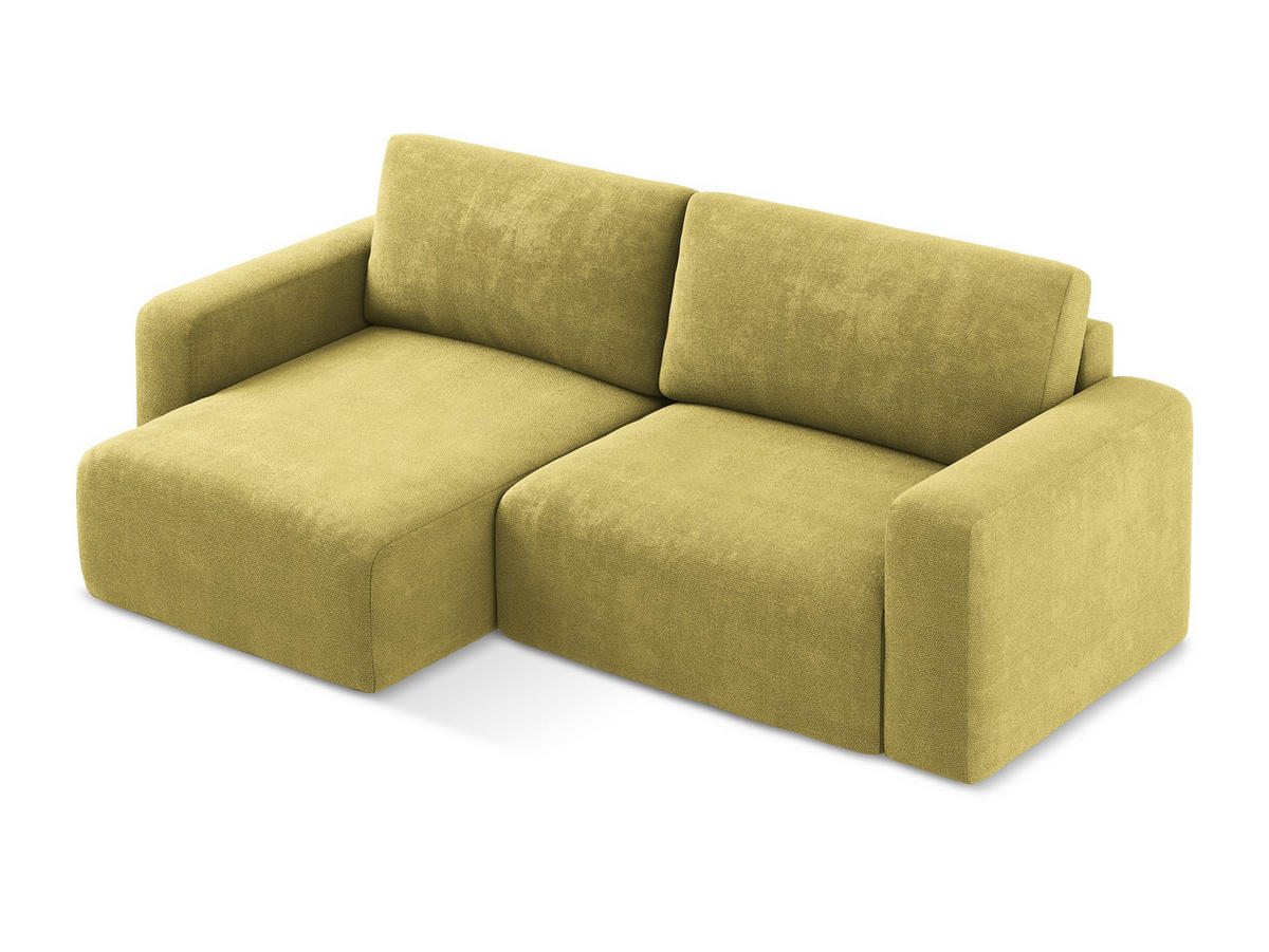 ECKSOFA mit Schlaffunktion links Chenille Stoff Grün - Limette/Schwarz, Kunststoff/Textil (149/244cm) - Makamii