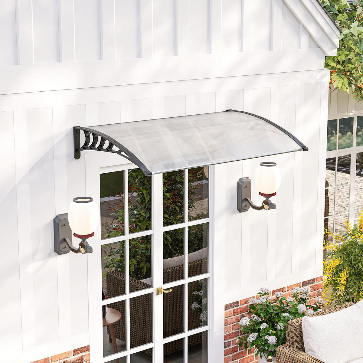 VORDACH DE-07503 UV- und wasserbeständig, gebogenes Polycarbonat Weiß - Weiß, Kunststoff/Metall (150/25/90cm) - ComfortXL
