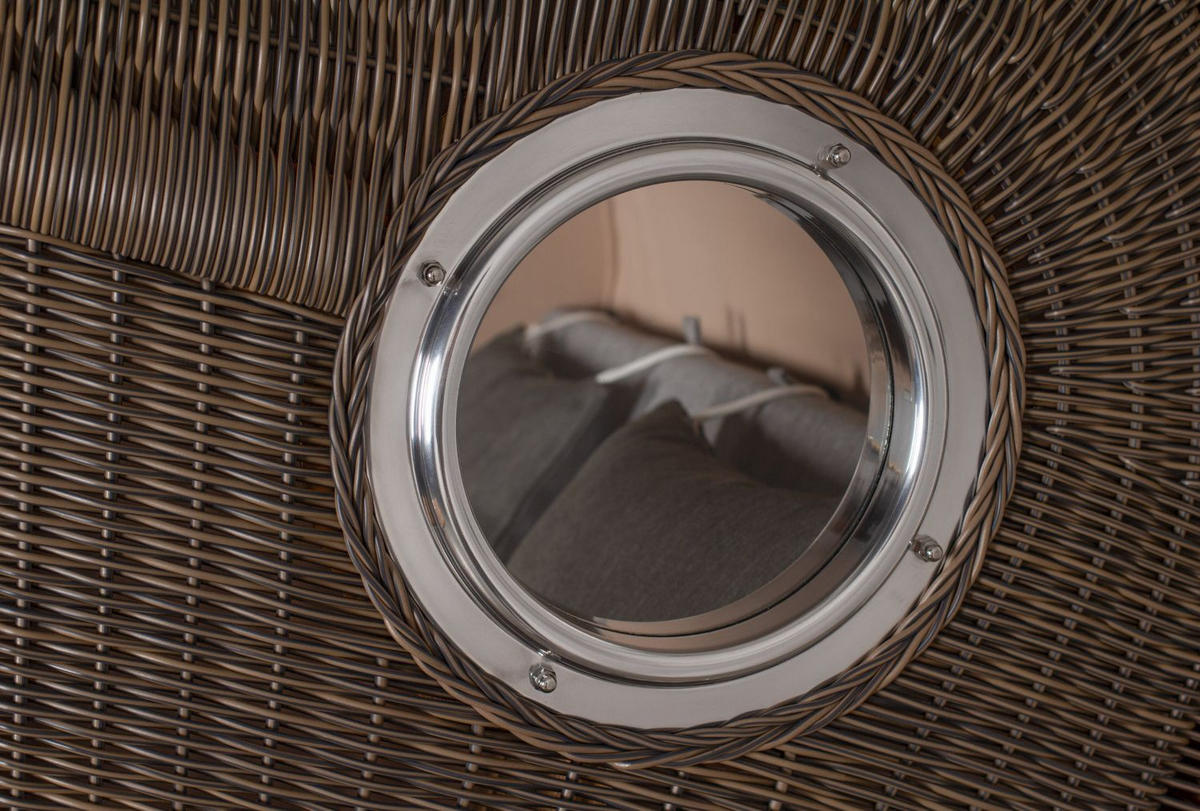 STRANDKORB Komplettset: Ammersee Grande XL Teak Bullauge - PE grau - Modell 570 - Anthrazit/Grau, Holz/Kunststoff (142/165/95cm) - bene living