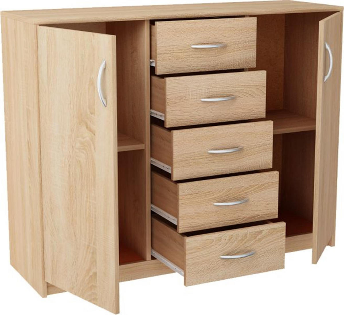 KOMMODE 2D5S Sonoma Eiche 110/35/85 cm moderne Optik - Sonoma Eiche, Holzwerkstoff (110/85/35cm) - Matkam Möbel