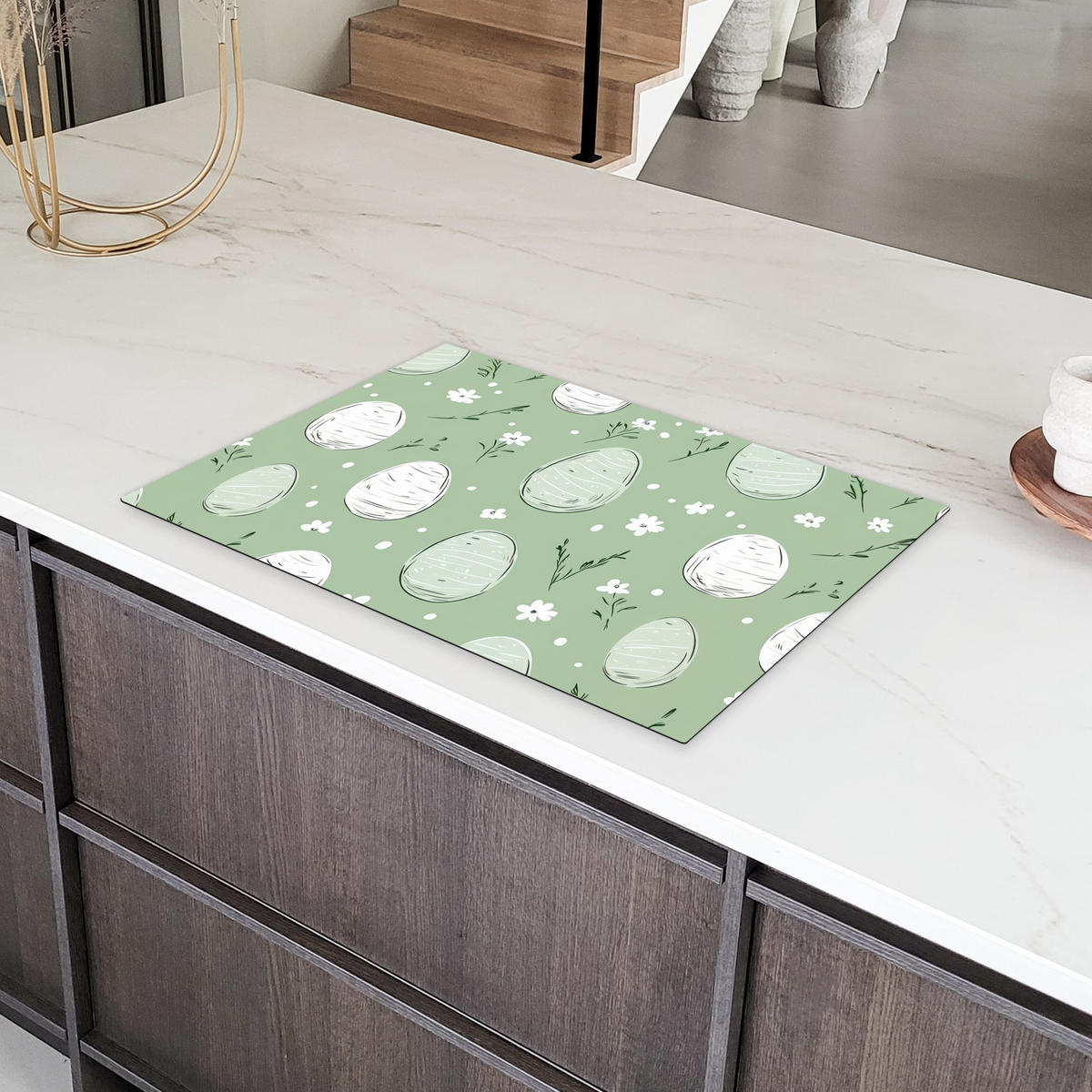 HERDABDECKPLATTE Grün - Eier - Muster Ceranfeldabdeckung 76x51.5 cm - Waldgrün, Kunststoff (76/51.5/0.2cm) - MuchoWow