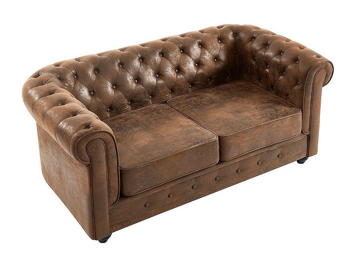 SOFA - 2 Personen - stoff - braun Chesterfield - Braun, Textil (165/72/88cm) - Vente-Unique