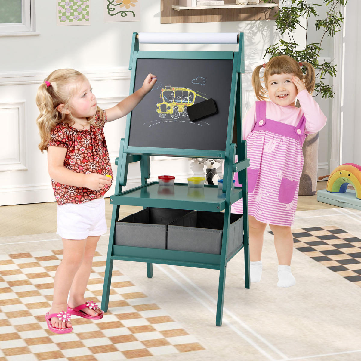 KINDERSTAFFELEI Grün - Grün, Holzwerkstoff (46/101.5/54cm) - COSTWAY