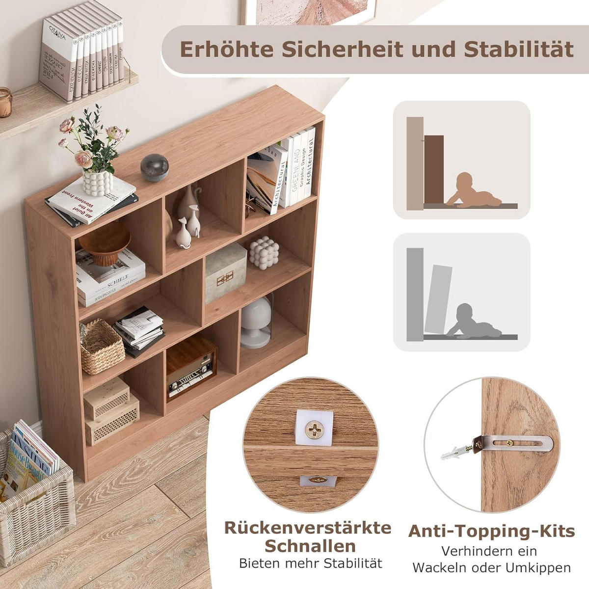 BÜCHERREGAL Braun - Braun, Holz (100/104/24cm) - COSTWAY