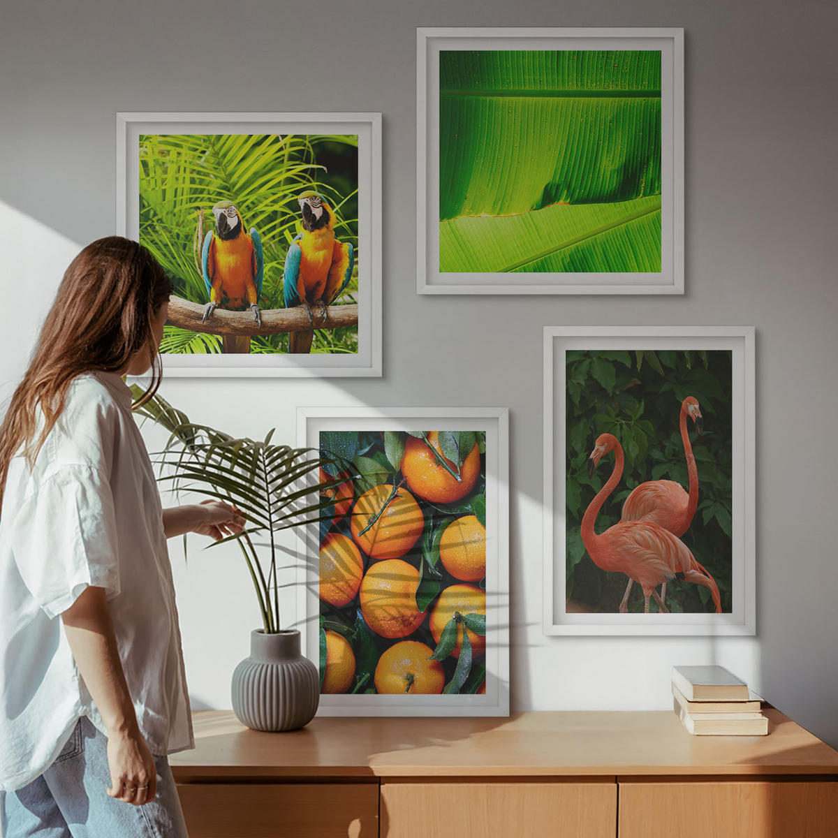 BILDER SET 4er Set - 50x50 cm & 40x60 cm Weißer Rahmen - Fruchtige Akzente der Tropen - Weiß, Kunststoff (50/50cm) - TULUP