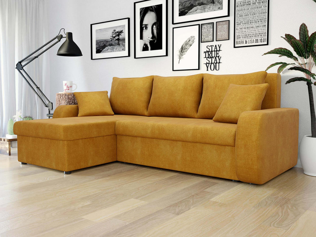 ECKSOFA Kris Lux - Currygelb/Schwarz, Holz/Kunststoff (238/147cm) - MIRJAN24