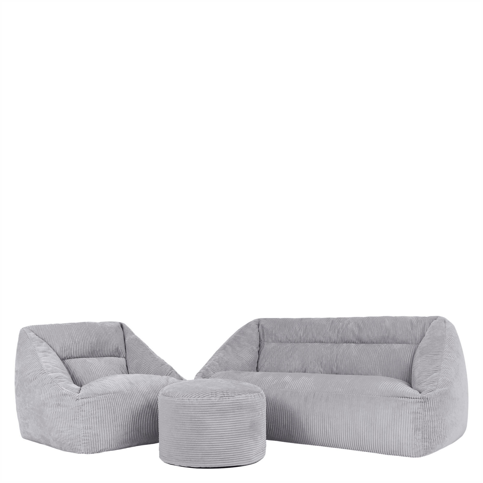 SITZSACK Sofa mit Sessel und rundem Hocker Cecilia - Grau, Textil (160/35/93cm) - icon