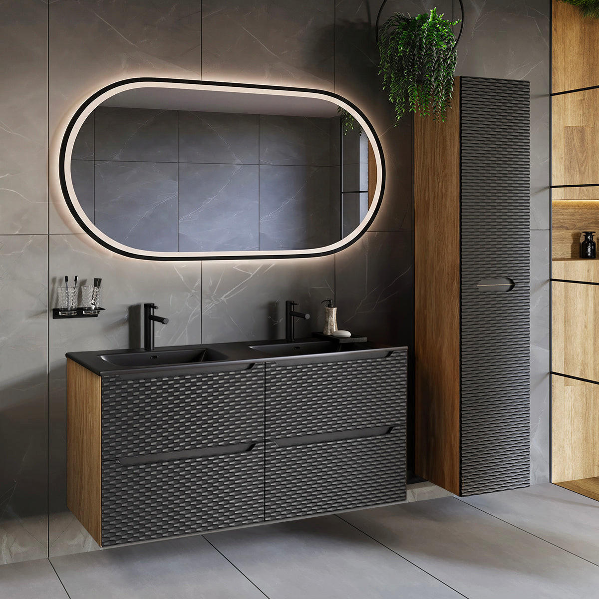 BADMÖBEL 120cm Elora 2er-Set Schwarz und Holz - Schwarz, Holzwerkstoff (120/57/46cm) - Petits-meubles