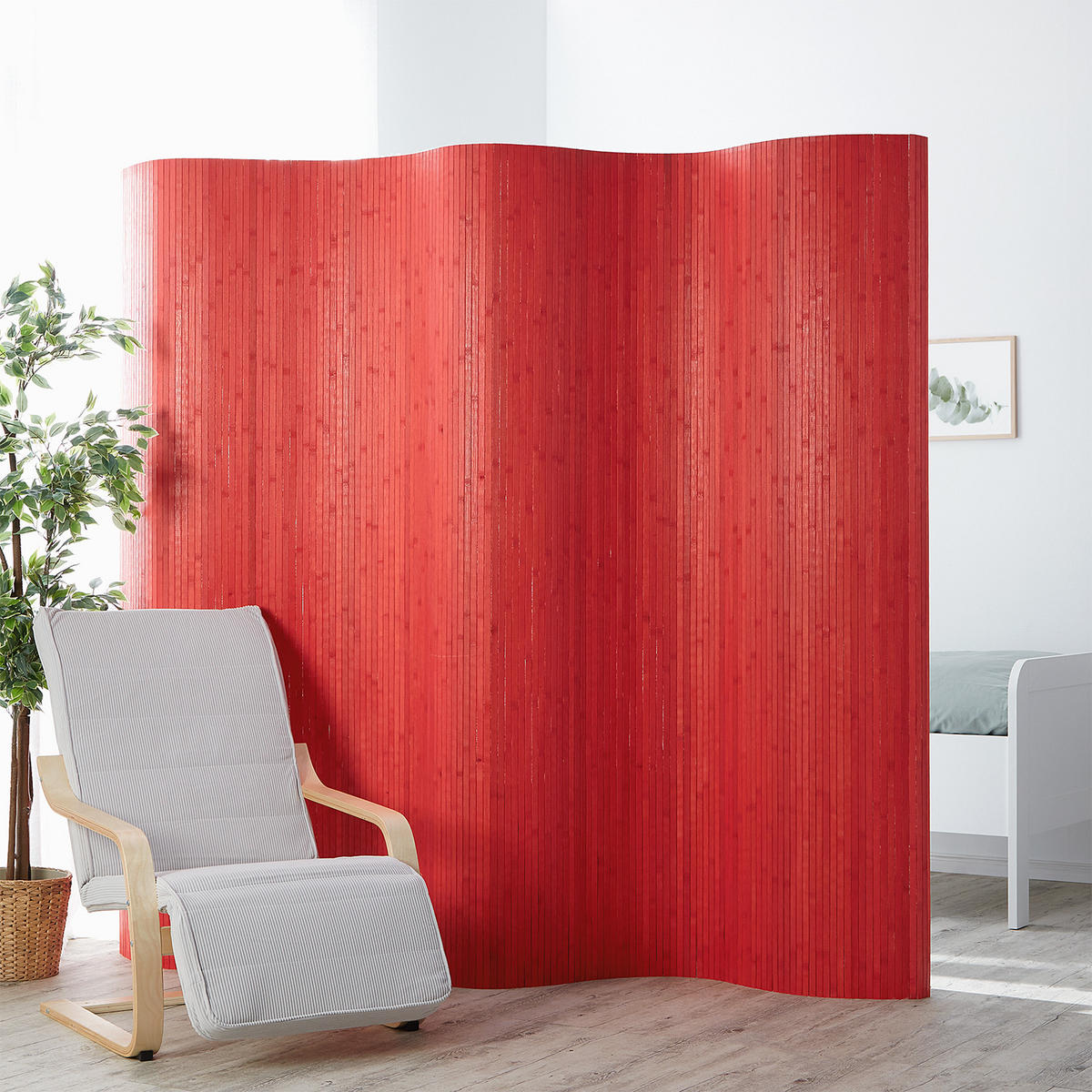 PARAVENT 250/200 cm Rot Raumteiler Bambus - Rot, Naturmaterialien (250/200/1cm) - Homestyle4u