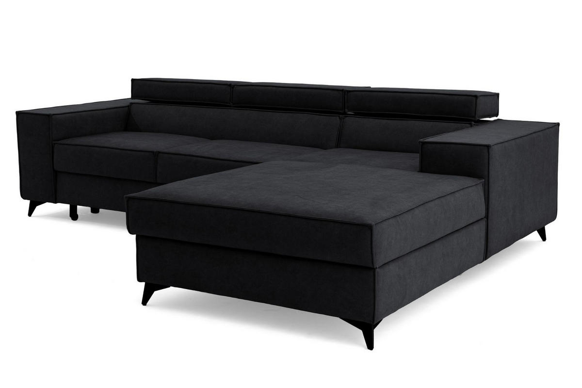 ECKSOFA PURE S Rechts mit Schlaffunktion 127x215 Velours Graphit - Graphitfarben/Schwarz, Holz/Textil (204/281cm) - Muffo