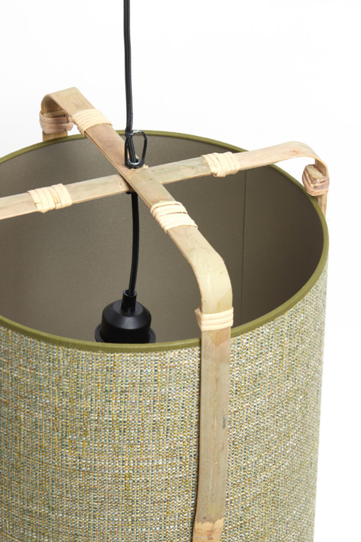 HÄNGELAMPE Sendai Grün Ø27/56 cm - Grün, Holz (27/27/56cm) - Light & Living