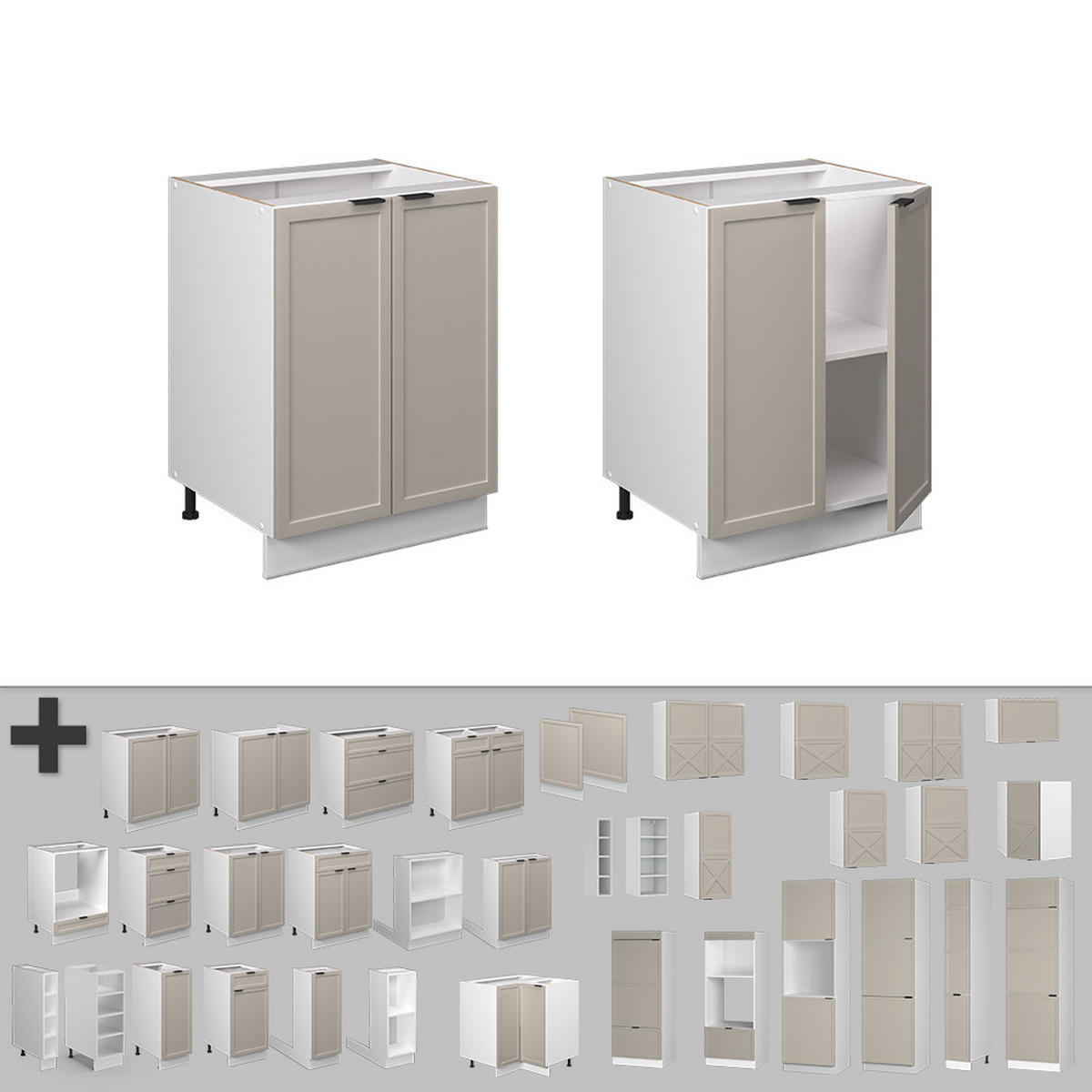 KÜCHENUNTERSCHRANK Fame-Line GrauBeige 60 cm ohne AP - Greige/Weiß, Holzwerkstoff (60/82/51.6cm) - Vicco