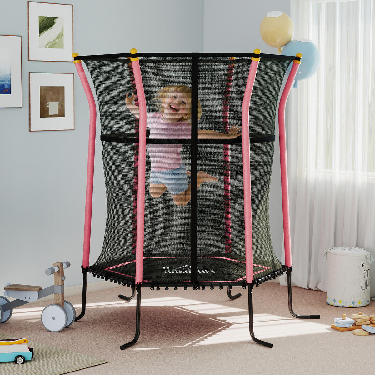 KINDER Trampolin Ø163,5 cm, Trampolin für Kinder 3-10 Jahre, Gartentrampolin - Rosa, Kunststoff/Metall (163.5/163.5cm) - HOMCOM