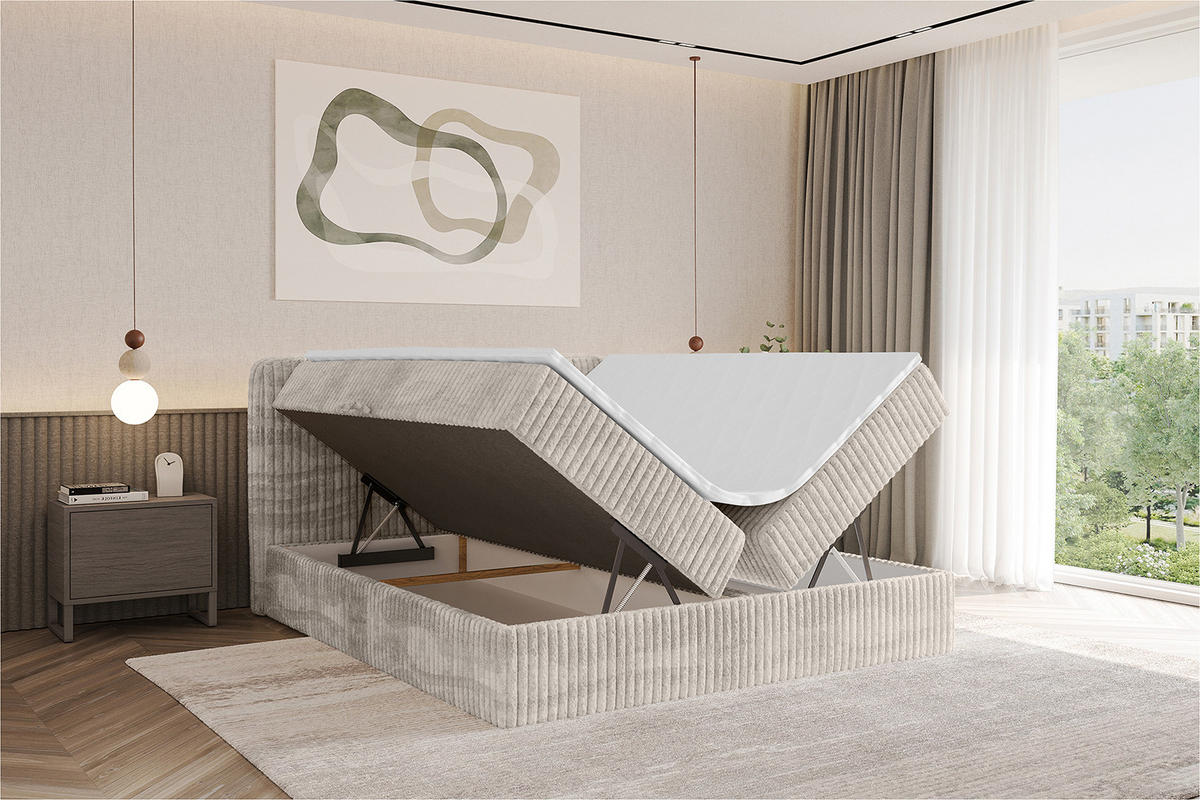 BOXBETT mit Matratze H4 - NINA - 160x200 cm - Creme - Creme, Holzwerkstoff (160/200cm) - ALTDECOR