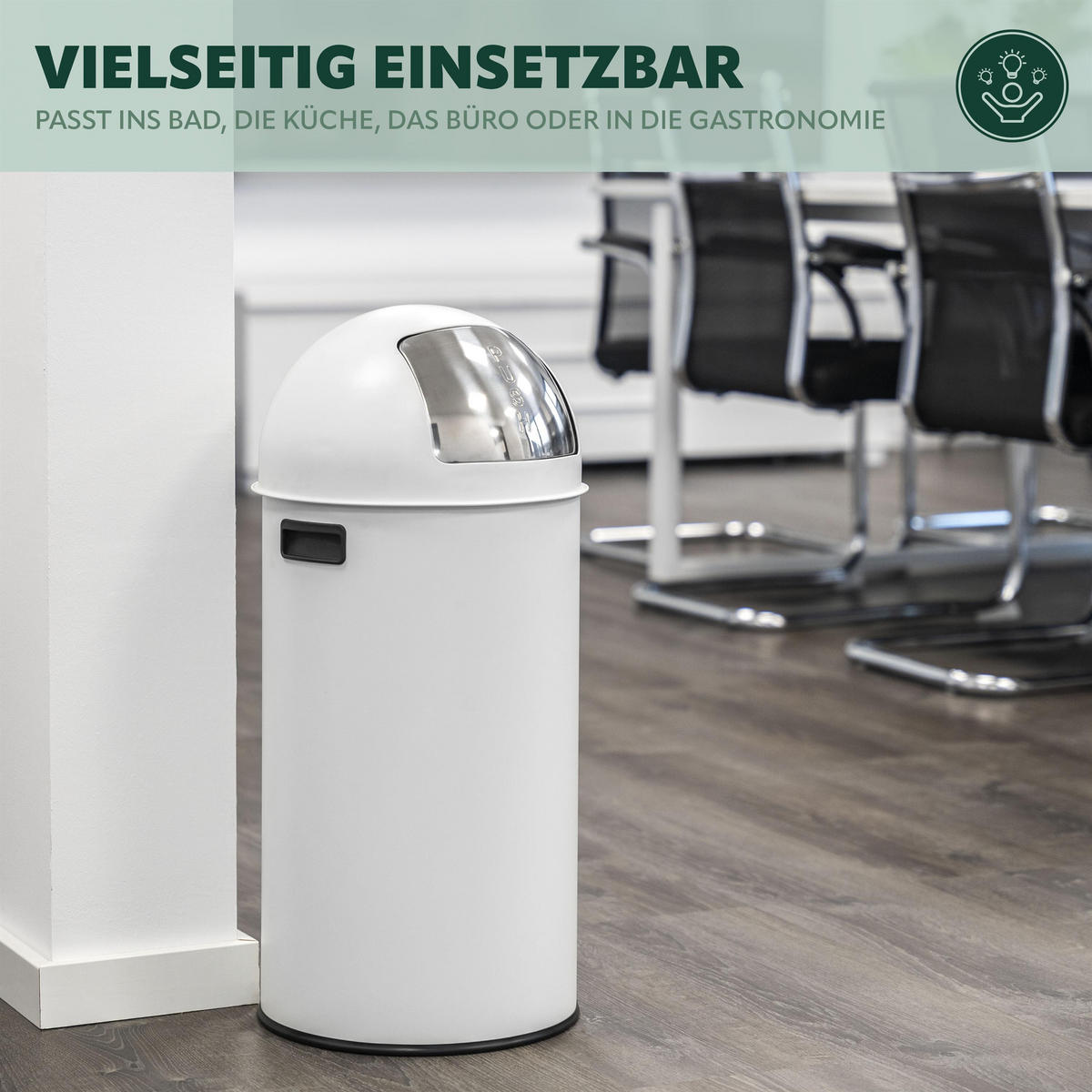 ABFALLEIMER Push-Deckel 35 L, weiß - Weiß, Metall (30.5/66.5/30.5cm) - eluno