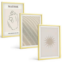 BILDER SET 3er Set - 40x60 cm Goldrahmen - Minimalistische Sandlinien Sonne - Goldfarben, Kunststoff (40/60cm) - TULUP