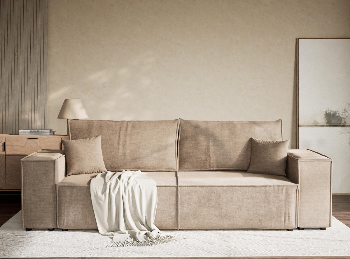 SOFA MIT SCHLAFFUNKTION Milos Grau braun Chenille-Stoff - Graubraun/Schwarz, Holz/Holzwerkstoff (255/70/105cm) - Maison de Reve