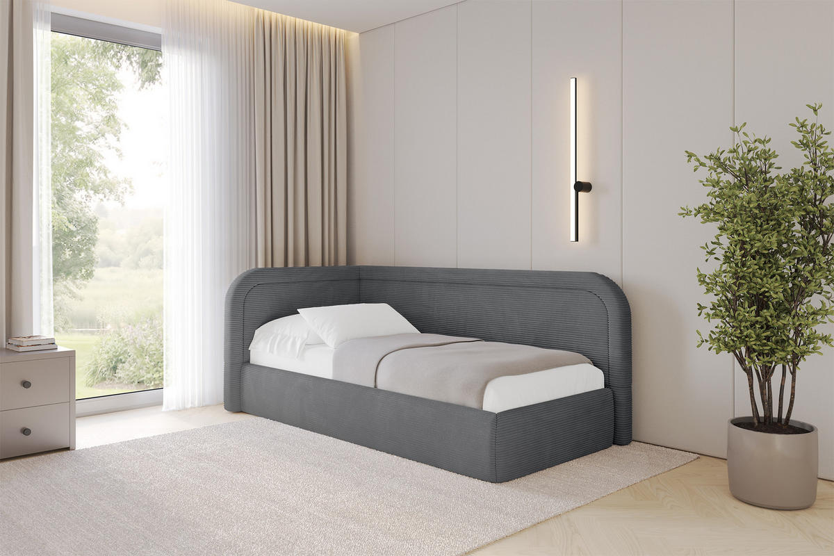 EINZELLBETT Jugendbett mit Bettkasten, Rechts - JOVY 100x200 Dunkelgrau - Schieferfarben, Holzwerkstoff/Textil (100/200cm) - ALTDECOR