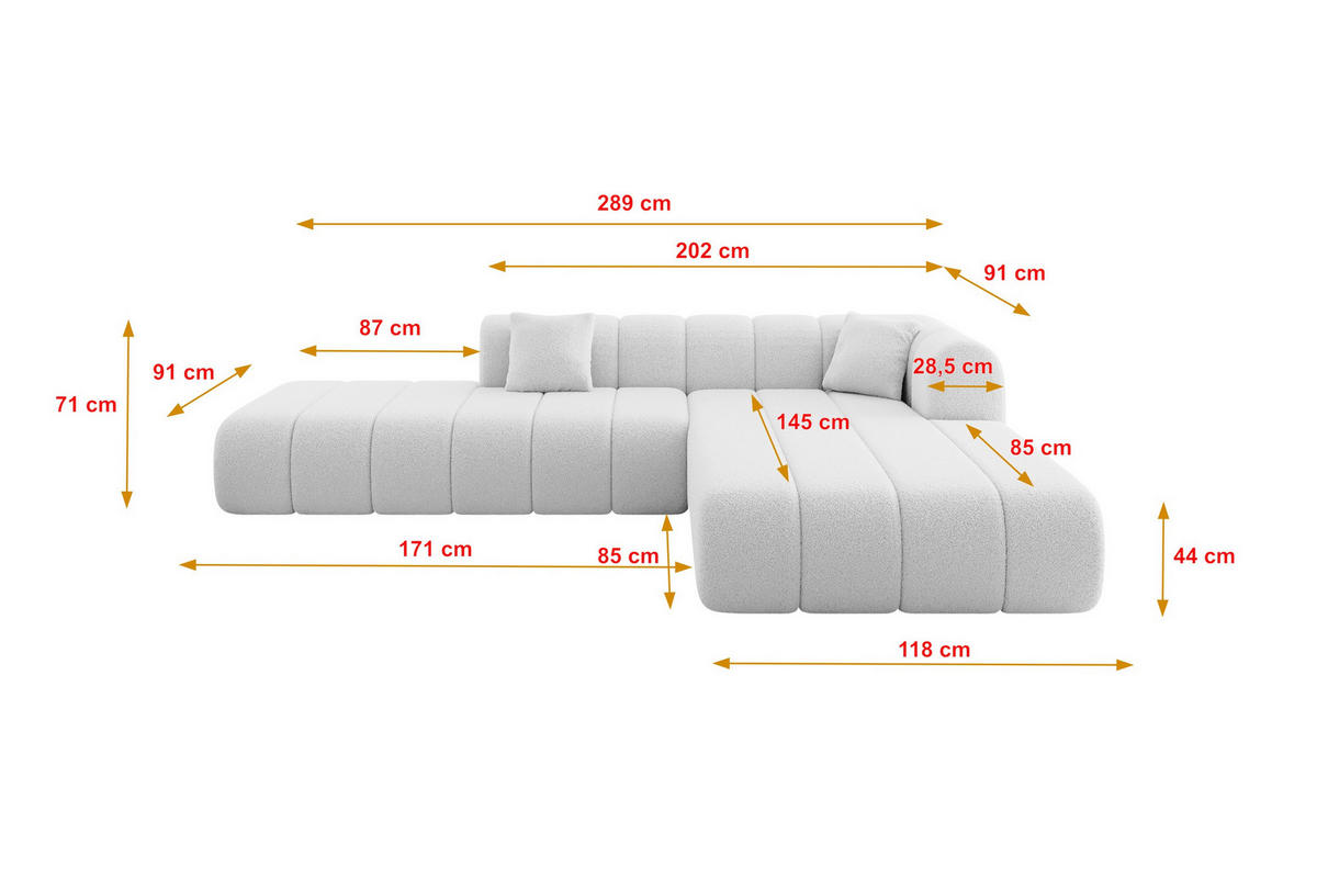 ROHOVÁ SEDAČKA s otomanem, pravá BILA-L 289x176x71 Světle šedá Buklé - černá/stříbrná, kompozitní dřevo/textil (289/176cm) - ALTDECOR