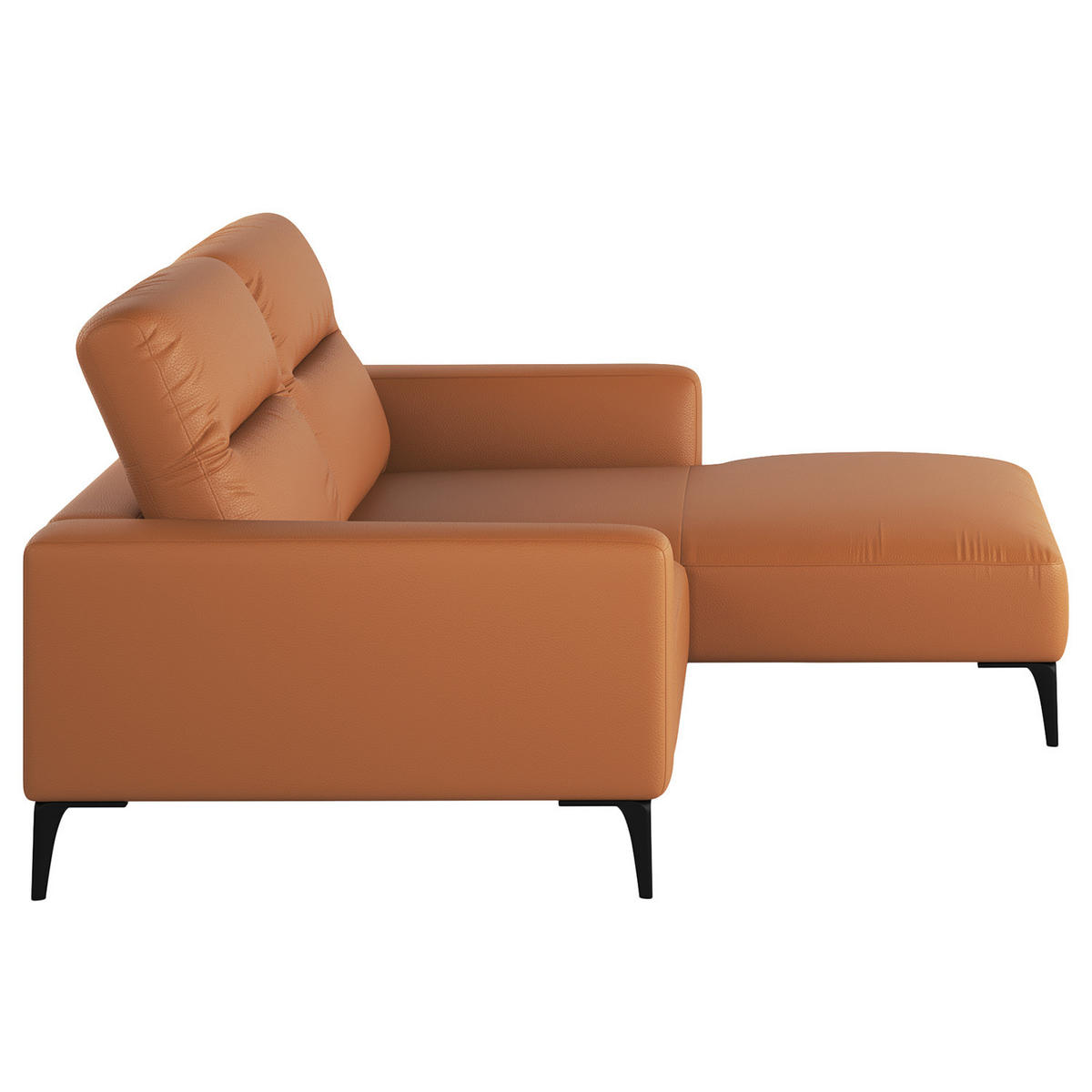 1,5-SITZER ECKSOFA mit Longchair - Cognac/Schwarz, Leder/Metall (232/180cm) - home24