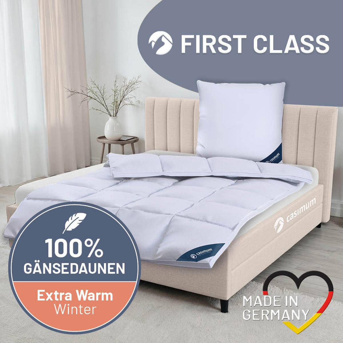 DAUNENDECKE 200x200 Extra Warm, FIRST CLASS Winterdecke extra warm 100% Gänsedaune - Weiß, Textil (200/200cm) - casimum