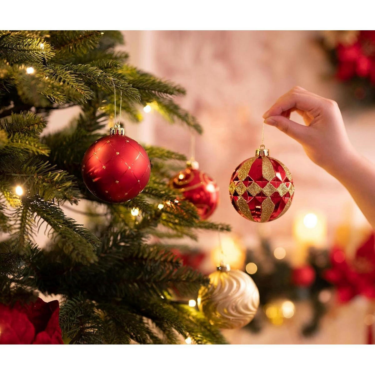 CHRISTBAUMKUGELN 16-teiliges Set 8 cm Rot/Gold Bruchfest - Multicolor, Kunststoff (8/8/8cm)