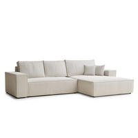 ECKSOFA Maze Hellbeige Webstoff - Rechts Seite - Creme/Schwarz, Holz/Holzwerkstoff (294/185cm) - Maison de Reve