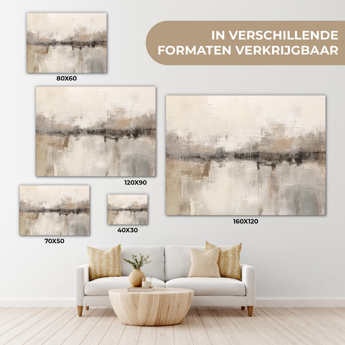 LEINWANDBILD Moderne Kunst - Abstrakt - Beige Wandbilder 80x60 cm - Beige, Textil (80/60cm) - MuchoWow