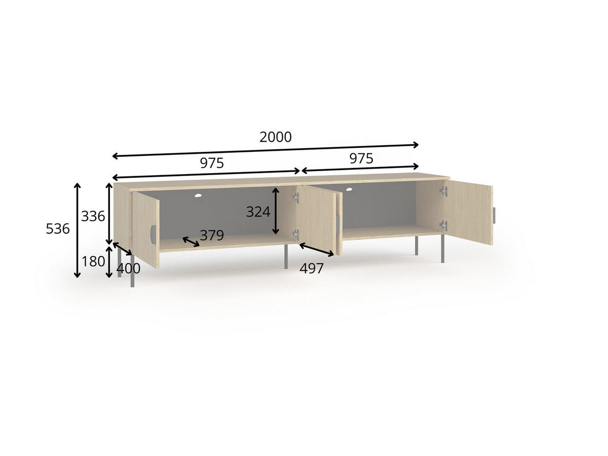 TV-SCHRANK Graphitschwarz 200/53,6/40 - Graphitfarben, Holzwerkstoff (200/54/40cm) - RAUMHIRSCH FURNITURE