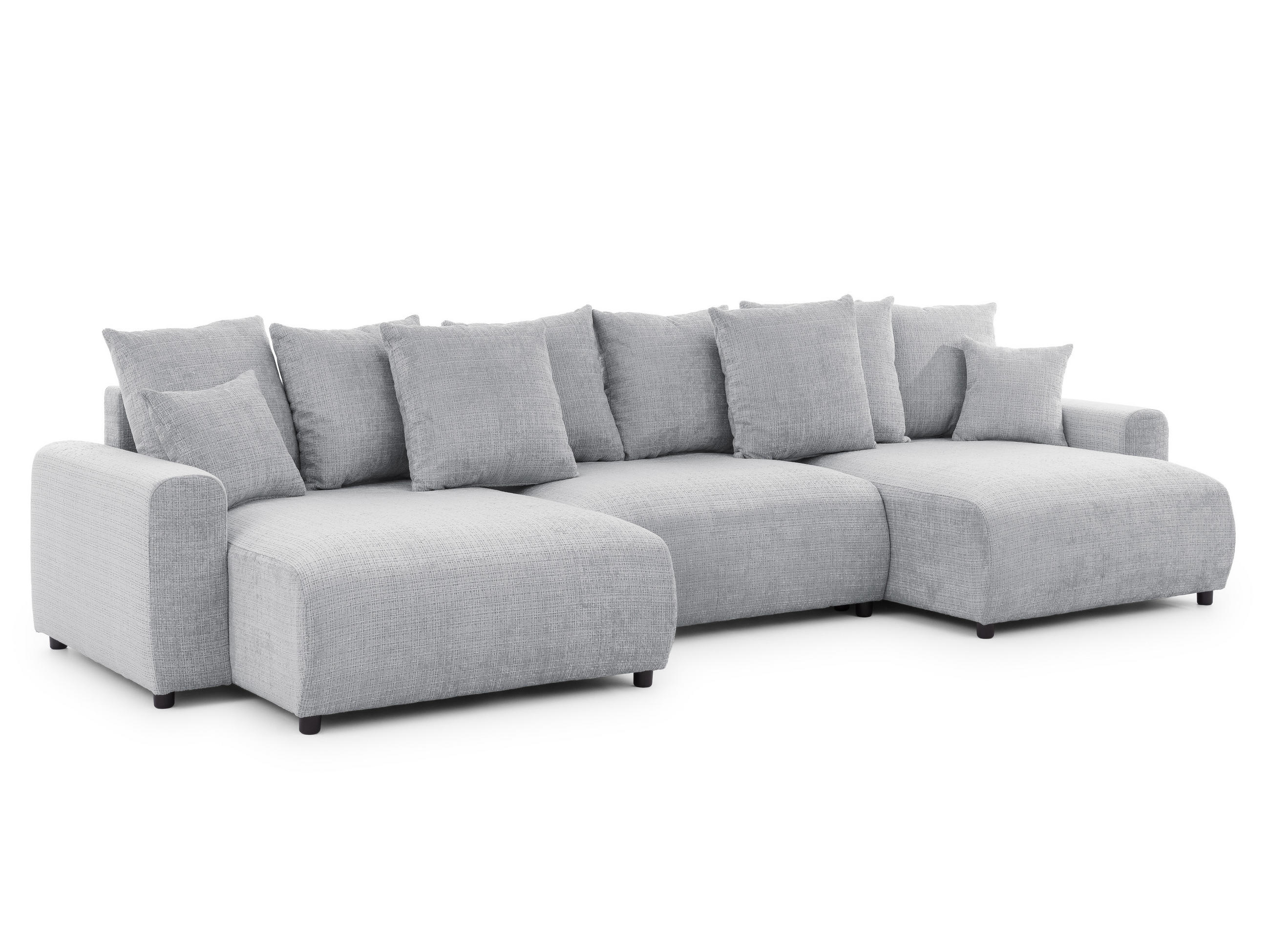 WOHNLANDSCHAFT Calma mit Schlaffunktion und Bettkasten im Bumpy-Design aus weichem Hellgrau Chenille-Stoff - Hellgrau/Schwarz, Holz/Kunststoff (336/88/140cm) - S-Style Möbel