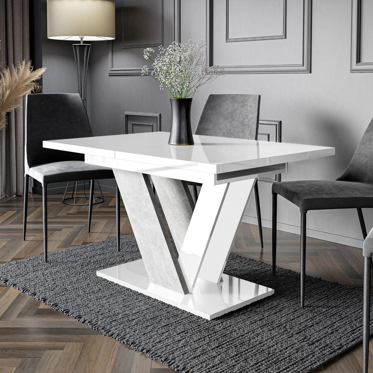 ESSTISCH Ausziehbar 120-160 cm Weiß glänzend - Weiß Hochglanz, Holzwerkstoff (160/80/75cm) - Home Collective