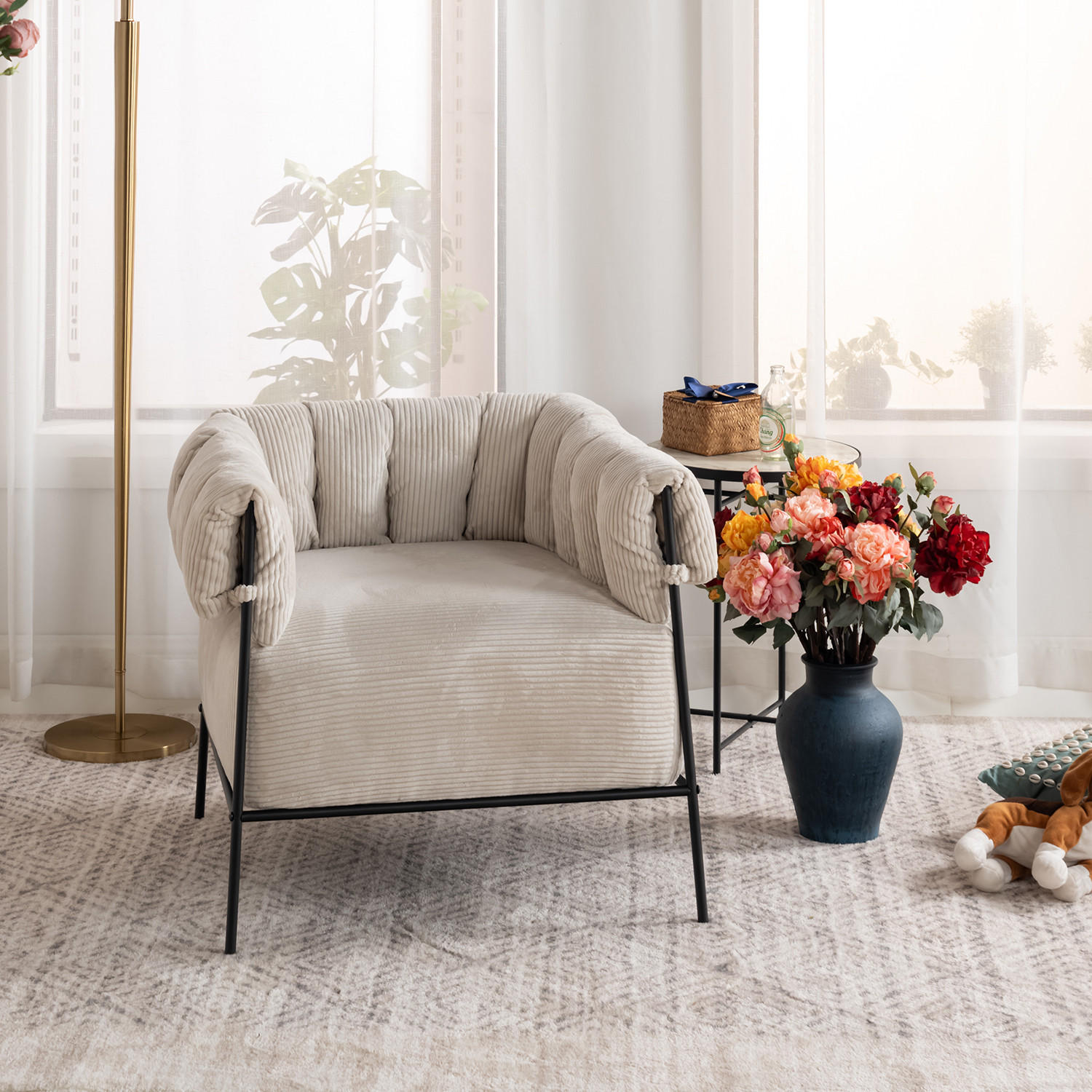 LOUNGESESSEL in Cord Beige - Beige, Metall (74/72.5/71cm) - Meubles Cosy