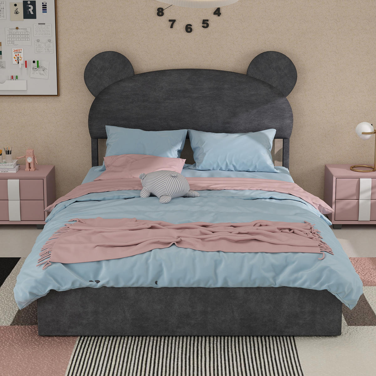 POLSTERBETT 140x200 cm Cartoon Stauraum grau - Grau, Textil (140/200cm) - LEBENLANG