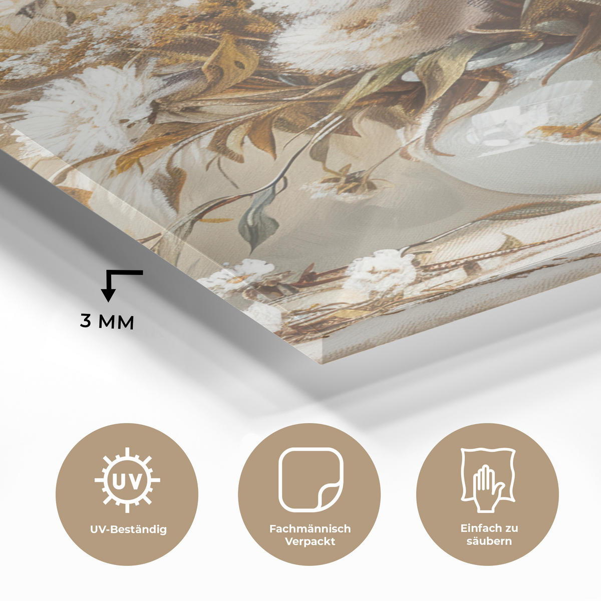 ACRYLGLASBILD Blumen - Vase - Stilleben - Beige 40x60 cm - Creme, Glas (40/60cm) - MuchoWow