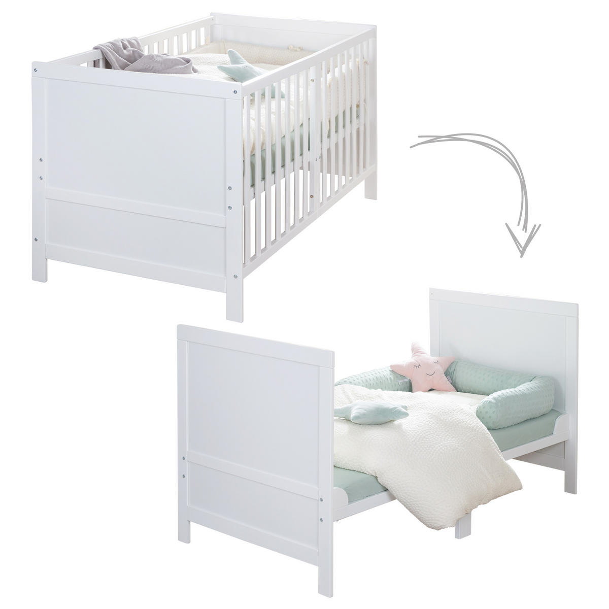 BABYBETT Easy Sleep 70 x 140 cm - Weiß, Holzwerkstoff (70/140cm) - Roba