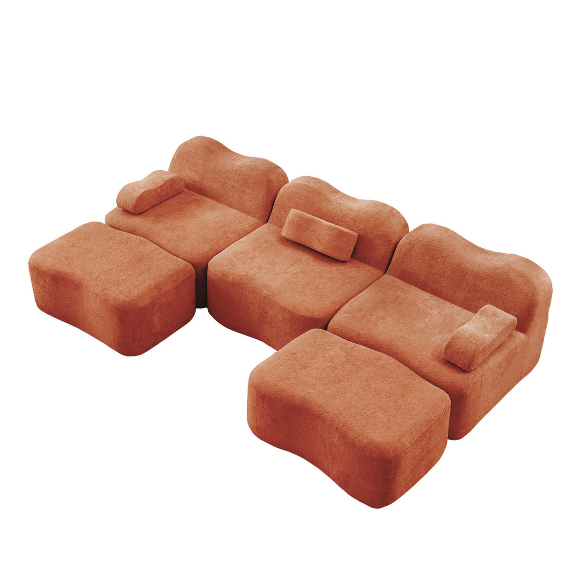 ECKSOFA 288/167/70 cm modular Orange aus Samt mit tiefer Sitzfläche und 2 Hockern - Orange, Textil (167/288cm) - OKWISH