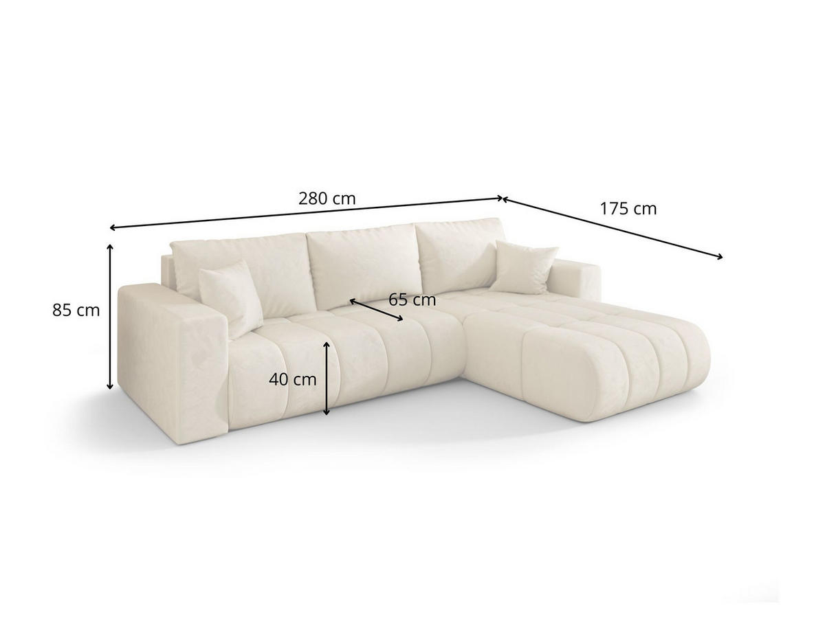 ECKSOFA LARA PREMIUM links hellgrau Velours Monolith 84 - Schlaffunktion, Bettkasten - Hellgrau, Textil (280/175cm) - Cornero