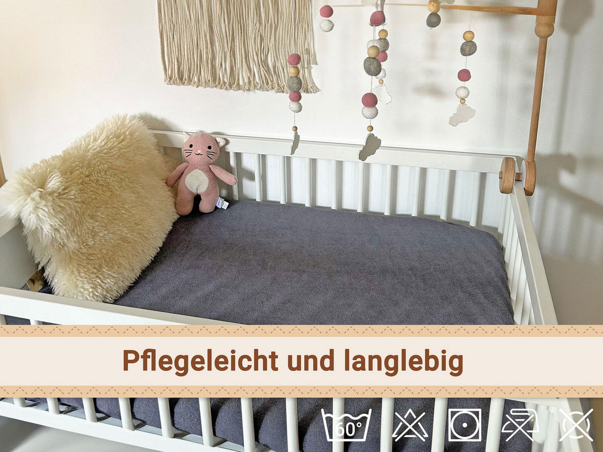 SPANNBETTLAKEN KIND, 80% Baumwolle, 20% Polyester, Grau - Graphitfarben, Naturmaterialien (70/140cm) - Zollner