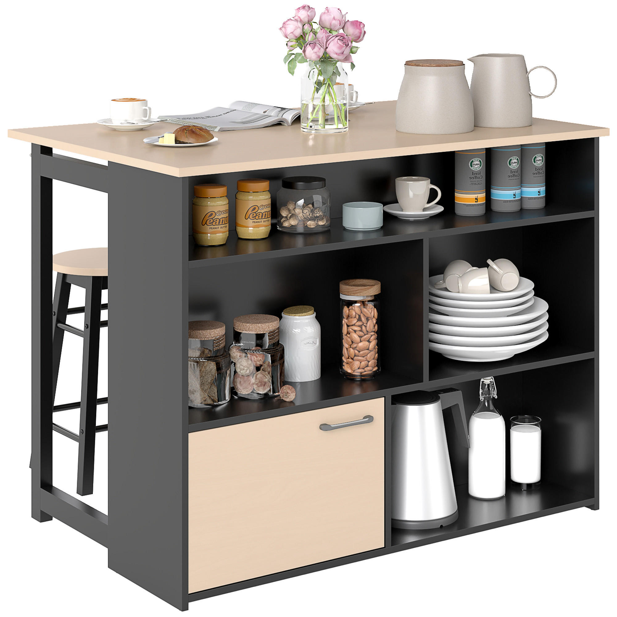BARTISCH mit Barhocker Set, Schwarz - Multicolor, Holz (116/89.5/70cm) - HOMCOM
